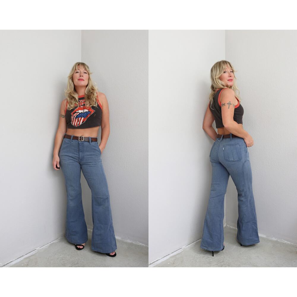 1970's Vintage Levi's Chambray Bell Bottom Pants ~ Women's SM MD ~ 31" 32" Waist